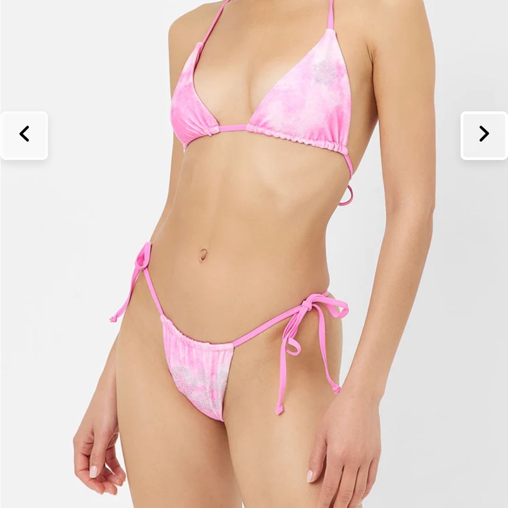 Frankie’s Bikinis Tia Terry String Bikini Bottom - Distorted Pink Dye